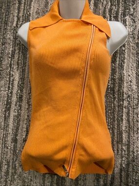 Vintage Cache Orange Ribbed Zip Sleeveless Top Women’s Size XS